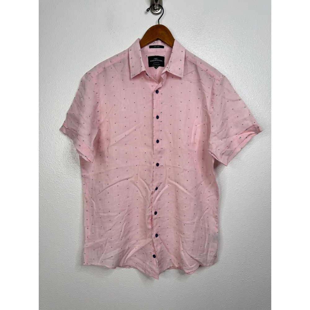 Rodd & Gunn Mens Pink Linen Micro Dot Short Sleeve Button Down Shirt Size M